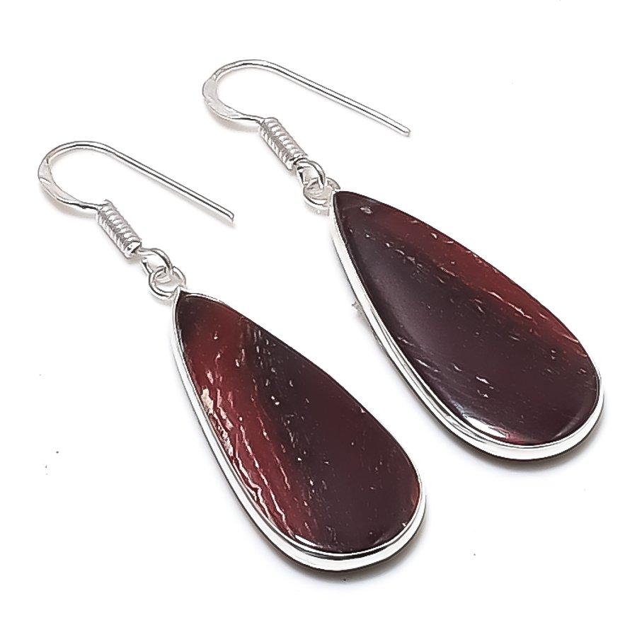 Натуральный Красный Змеиный Кожи Камень Серебро 925 Пробы Ювелирное Изделие Серьга 2.01  AEE-11144