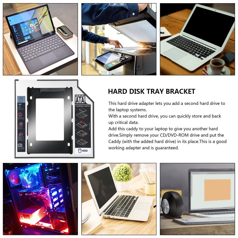 9.5mm Universal Aluminum SATA Second HDD SSD Hard Drive Caddy with 4 Screws for CD//DVD-ROM Optical Bay Adapter