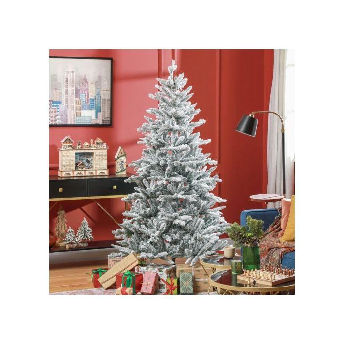 HOMCOM Weihnachtsbaum 180 Cm, Schneebedeckt, Flammhemmend, Metallfuß, Formbare Äste, Grün