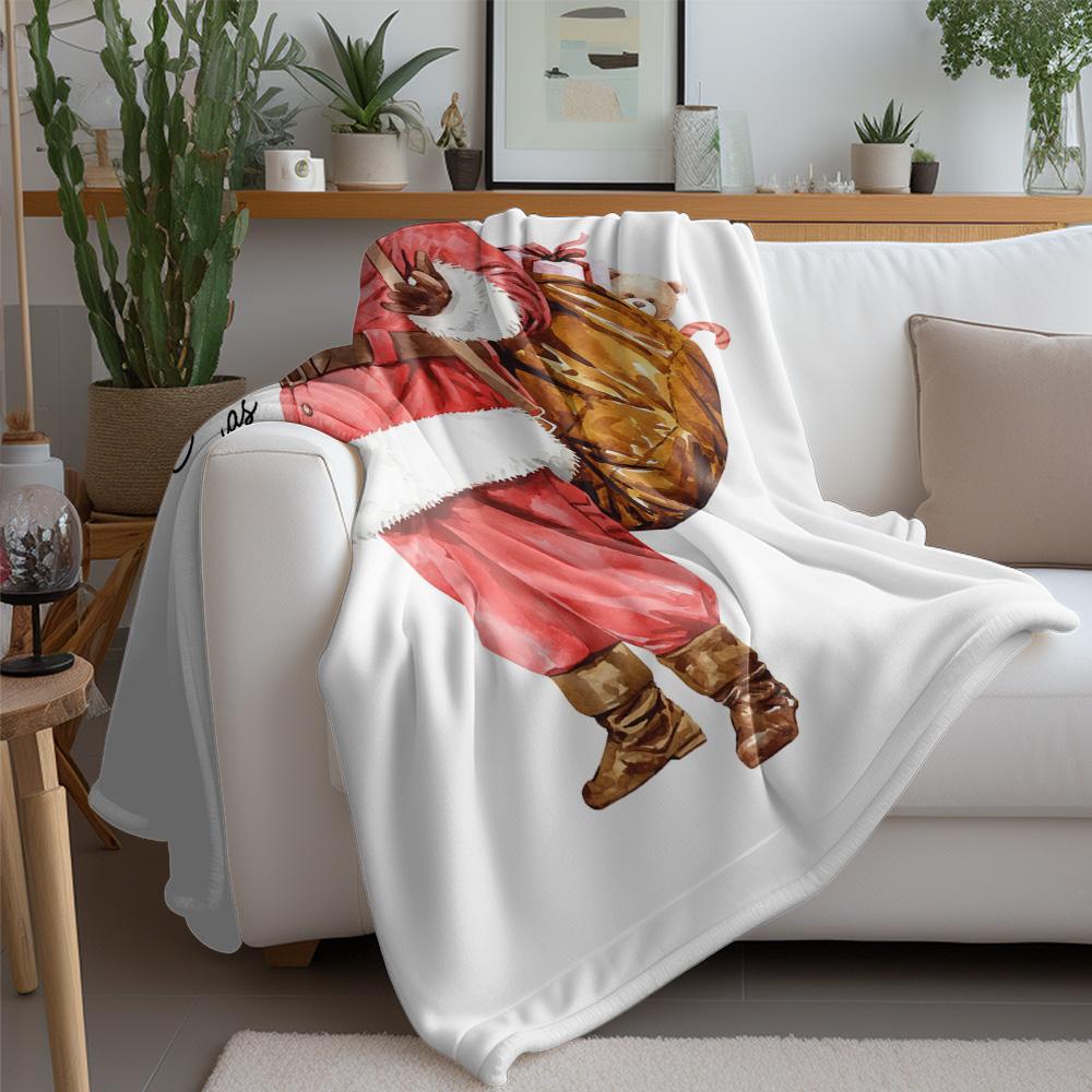 Tuniu Christmas Santa Claus Print Blanket for Sofa Bed Living Room Decorative Warm Fleece Throw Gift