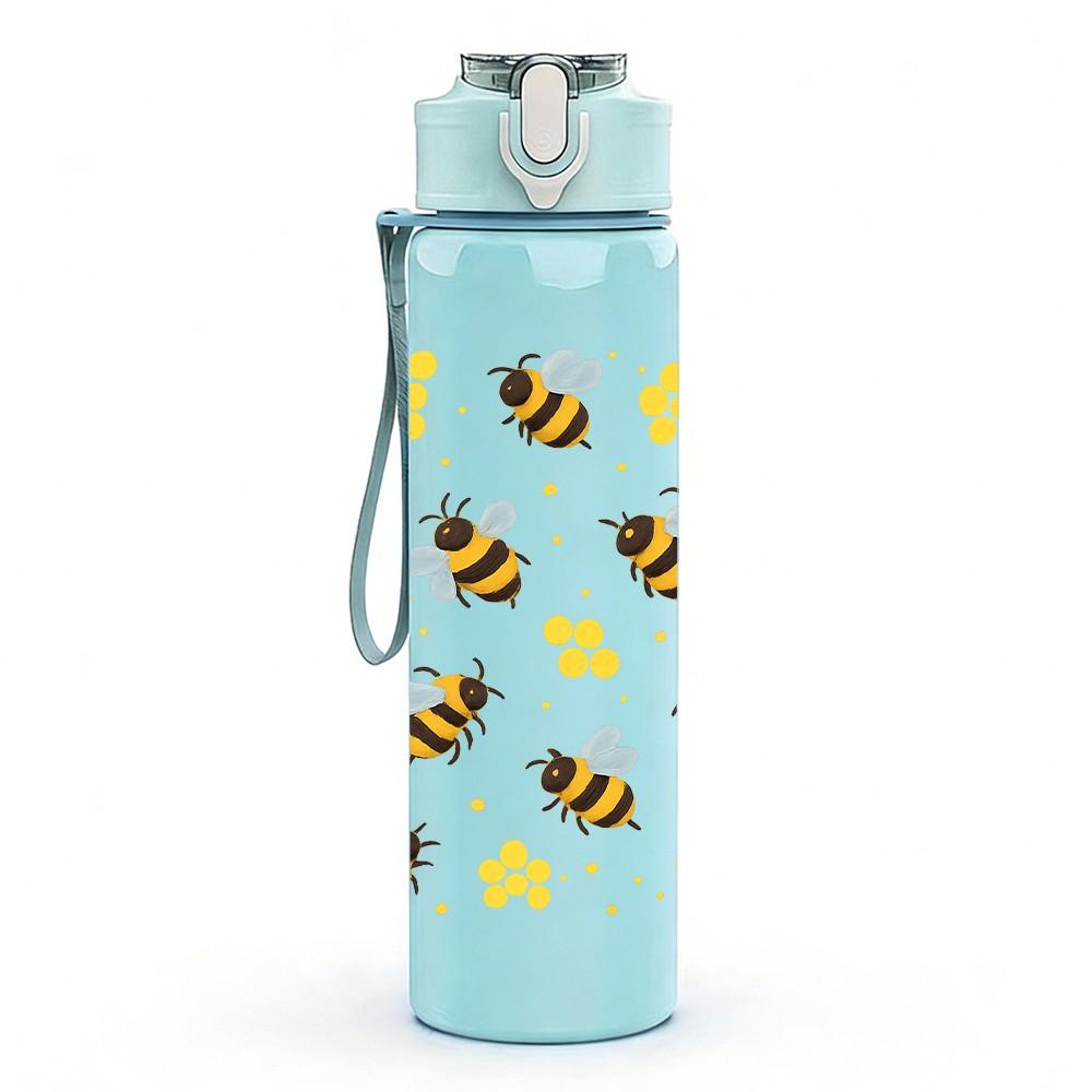 1PC Honey Bee Honeycomb Pattern 750ml Color Plastic Sports Water Bottle Leakproof Flip Straw Lid Suitable for Sports Office Home Use
