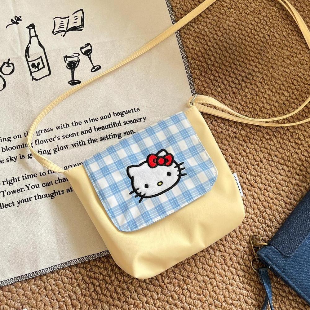 

Cute New Hello Kitty plaid bag women shoulder crossbody bag small bag Cartoon Cat shoulder handbag Kawaii Shoulder Pouch