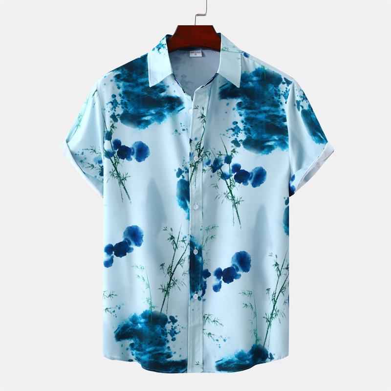 Hawaiian Shirt Men Summer Short Sleeves Tops Beach Street Lapel Blouse Male Clothes