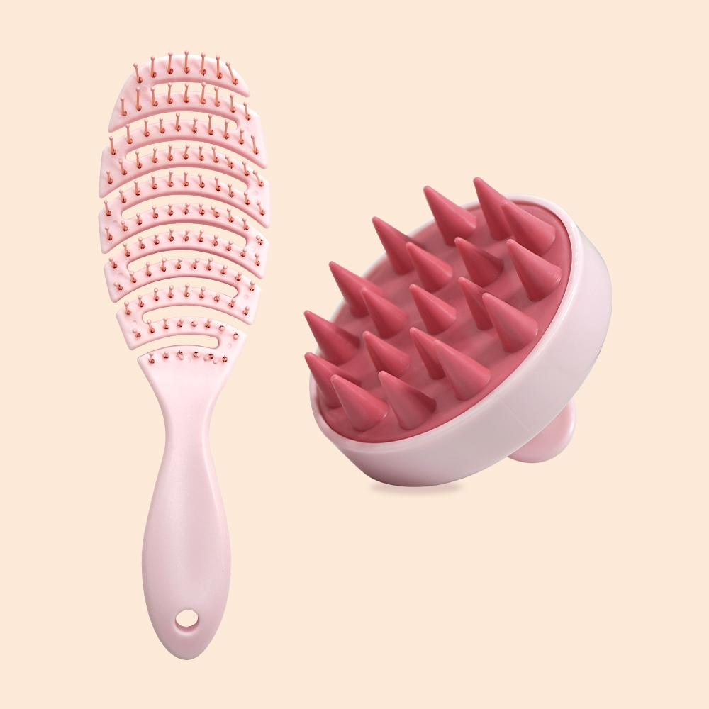 2pcs Hair Comb Set Silicone Shampoo Brush Anti-static Wet Dry Curly Detangler Hairbrush Hollow Out Hair Brush Women Styling Tool