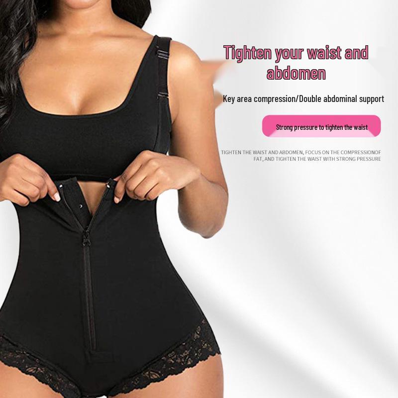 European Lace Zipper Bodysuit: Rubber Chest Binding, Abdomen Tightening, Hip-Lifting, Body-Shaping Lingerie for Women