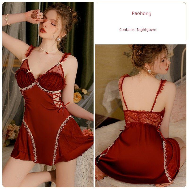 Good Morning with You Nocturne with Chest Pad Lace French Nightdress Pure Desire Sexy Satin Slim Homewear Pajamas