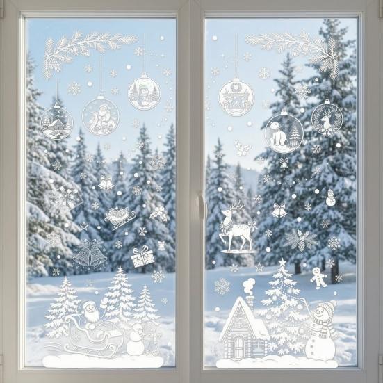 Holiday Static Window Stickers 9 Sheets Christmas Stickers, Reusable Snowflake Santa Claus Reindeer Large Collage Decor Decals for Glass Decoration,