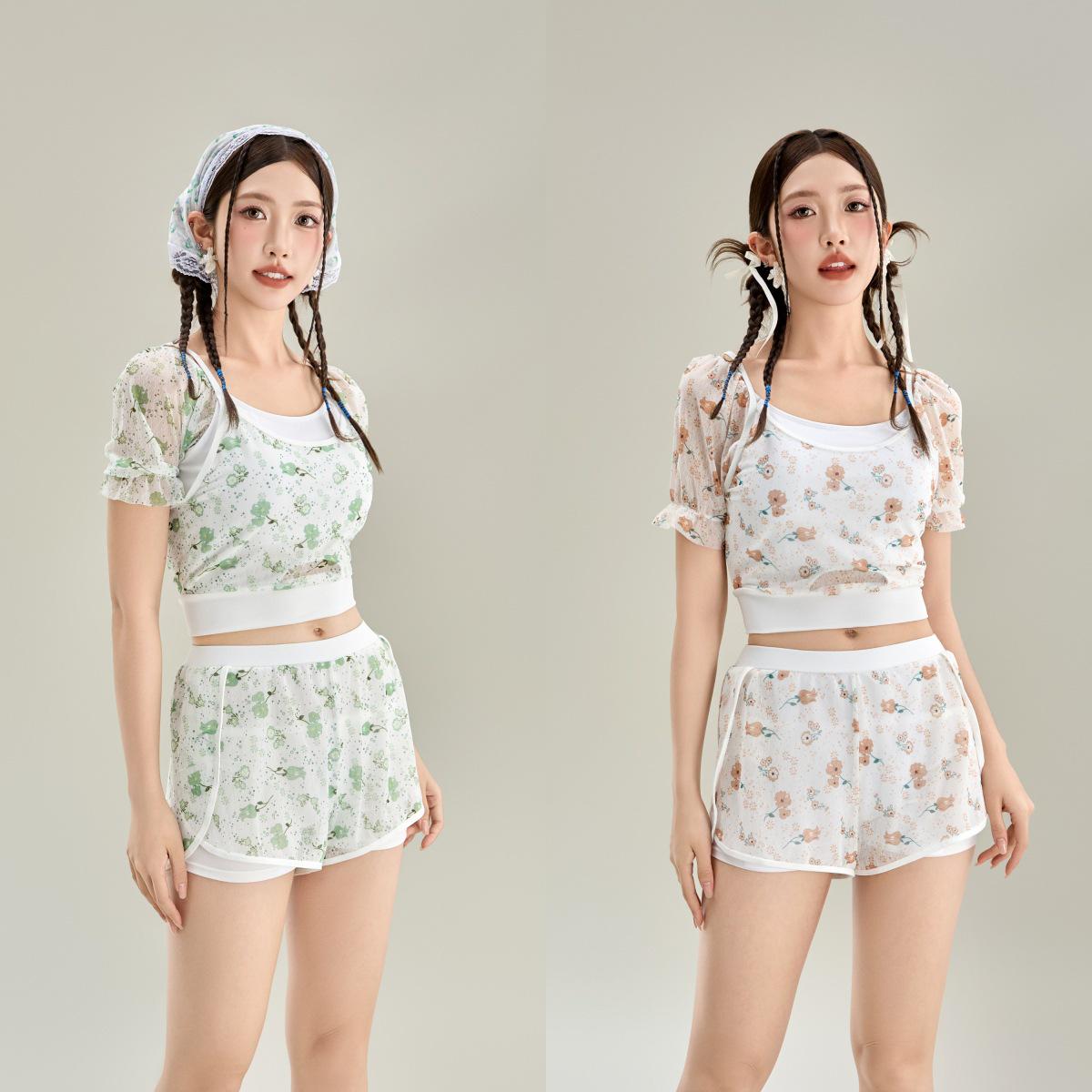 

Floral Two-Piece Swimsuit for Women: Fresh INS Style with Flat-Leg Pants for Beach XL [110-120 lbs] помаранчевий