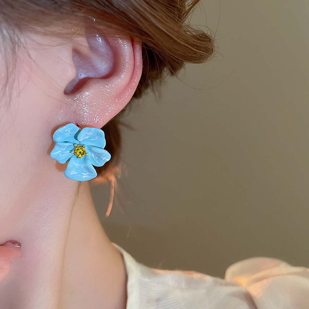 Ear Accessories Blue Flower Earrings Korean Style Flower Stud Earrings Flower Ear Studs  Party