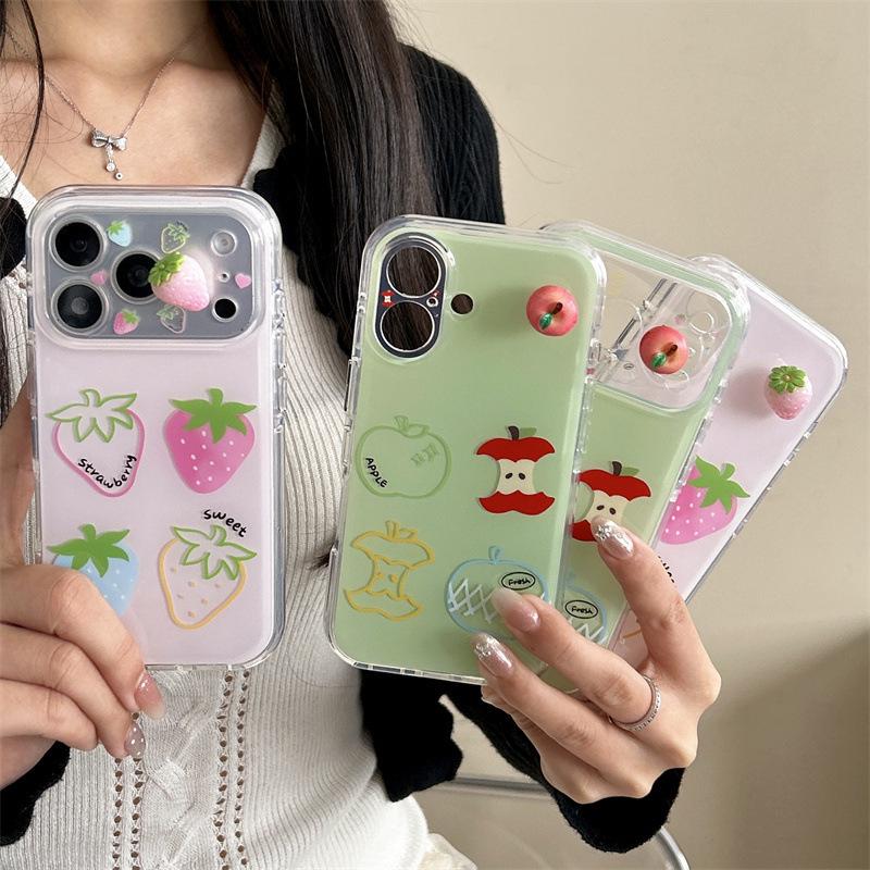 Husă de telefon 3D Căpșună Măr pentru iPhone 17 / 16 Pro Max / 15 Pro - Proaspătă, Drăguță și Elegantă