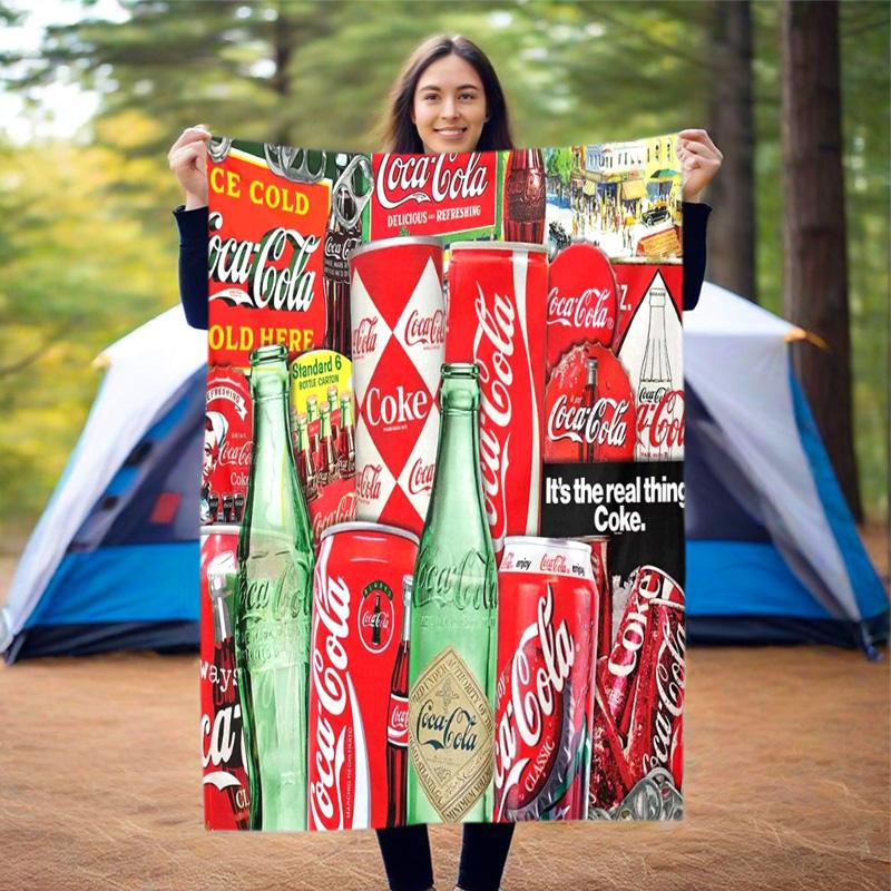 Christmas Gift Halloween Themed Cola Beverage Coca Cola Blanket Soft Home Furnishing Nap Decoration Four Seasons Warm Sherpa Blanket U18