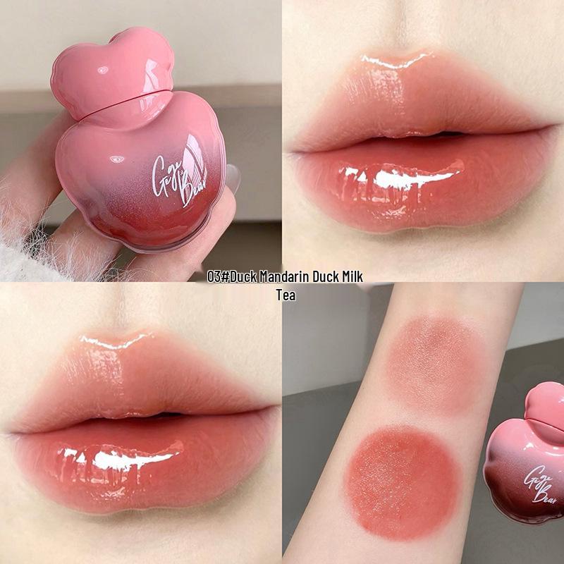 Gege Bear Heart-Shaped Luminous Lip Gloss: Long-Lasting, Stain-Resistant, Glass Finish for a Natural Student Look