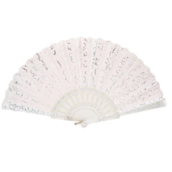

Love Heart Print Folding Fan Chinese Style Hollow Ribs Fabric Hand Fan Portable Cooling Fan Dance Party Performance Props