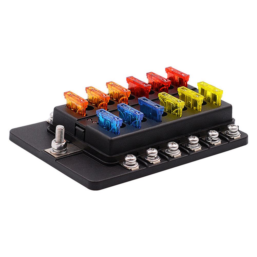 Car Screw Binding Post Model 12 Ways Fuse Box with LED Indicator Light Vehicle Truck Fuses Car Accessories