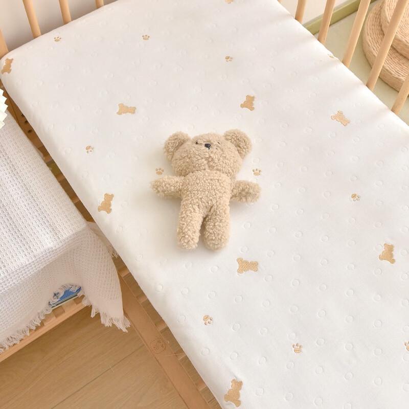 UKKNZZ Cartoon Embroidered 6-Layer Gauze Crib Fitted Sheet