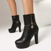 Autumn Zipper Martin Boots High Heel Round Head Shoes Short Boots British Style Fine Heel Handsome Women's Boots Single Boots Locomotive Boots