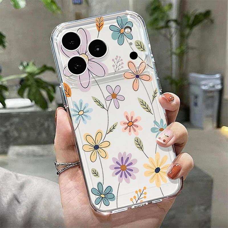 

Silicone Clear Phone Case For iPhone 17 16 Pro 15 14 13 12 Pro Max 11 Transparent Shockproof Soft TPU Line Flower Printed Cover iPhone17