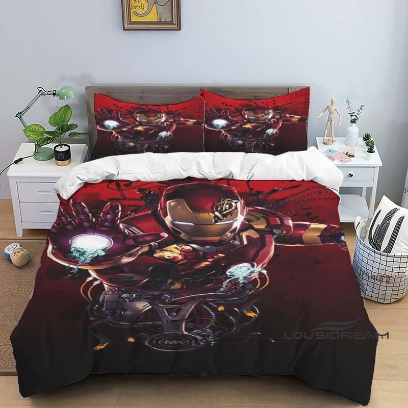 

Iron Man print cartoon duvet cover bedding set, anime-themed home decor, suitable for children and adults. 200x200cm
