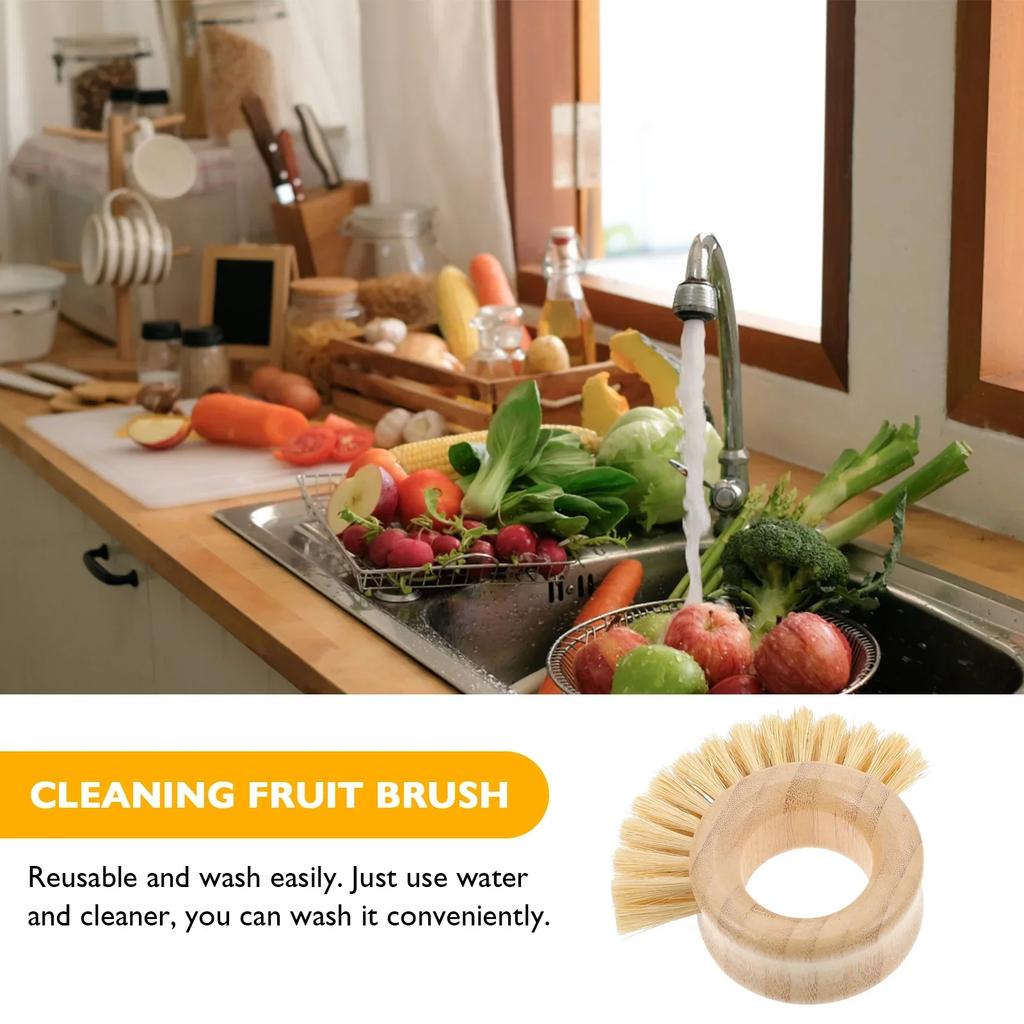 Cleaning Brush Dish Vegetable Fruit Pot Round Vegetables Washing Bamboo Kitchen Scrubber Sink Cleaner