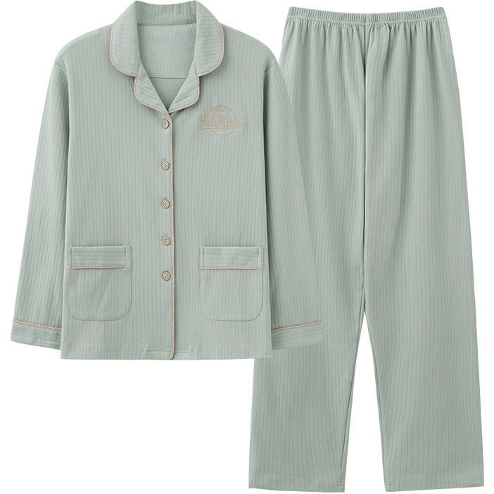 Double-sided 100% Cotton Pajamas Women's Spring and Autumn Long-sleeved Plus Size Cardigan Young and Middle-aged Ladies Cotton Suit Home Service