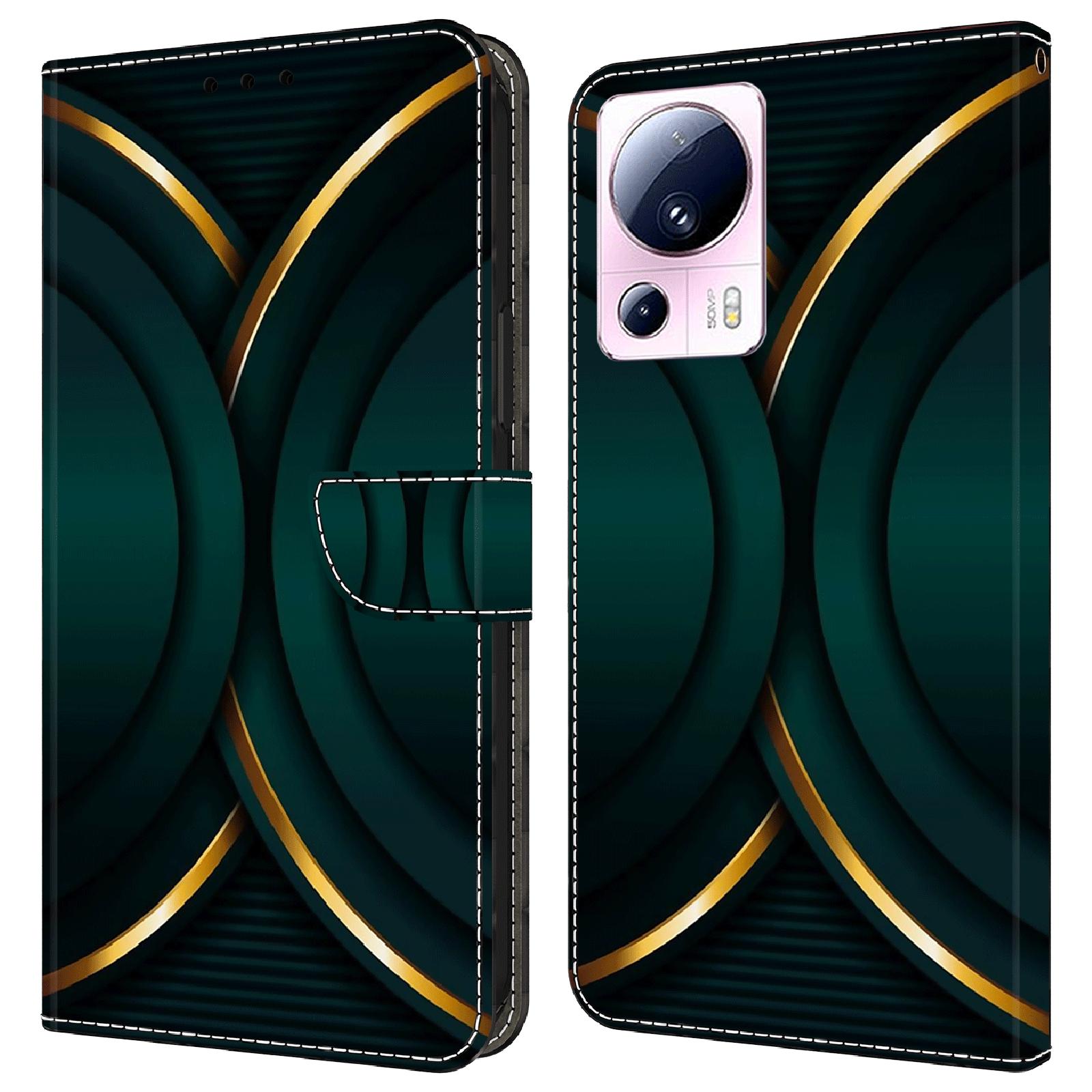 

For Xiaomi 13 Lite/Civi 2 5G PU Leather Phone Case 3D Pattern Printing Stand Flip Wallet Cover Gold Contour