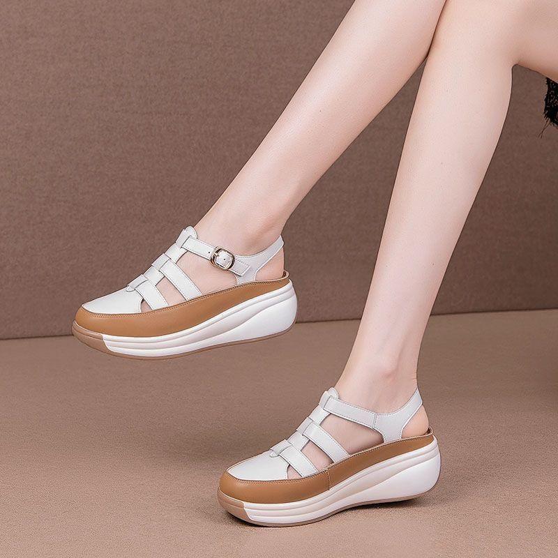 

Сандалии xSoft Bottom Women Baotou Женская обувь Muffin Bottom Patchwork Color One Buckle Temperament Shoes Women 35 жёлтый