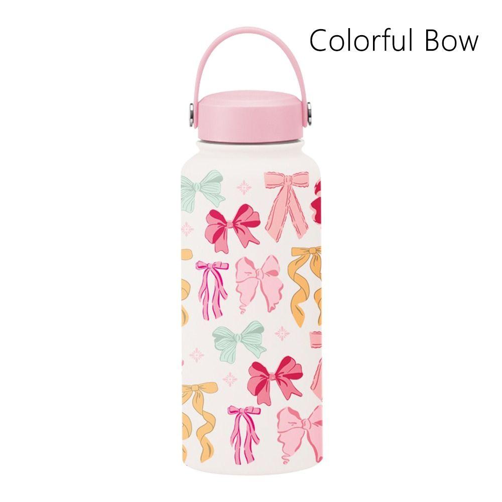 1000ML Vacuum Bottle Printed Design Portable Vacuum Sports Bottle Vacuum Insulated Printed Bow And Flowers Aquaflask Tumbler