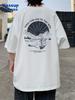 Casual Crew Neck Shortsleeved Tshirt Landscape Painting Front and Rear Printing Young Mens Summer Shoulder Top