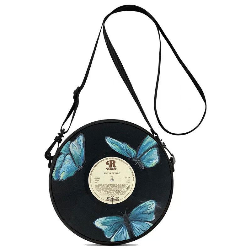 Women'S Personalized Vinyl Record Small Round Bag Can Be Carried And Carried Polyester Multi-Functional Cosmetic Bag Storage Bag