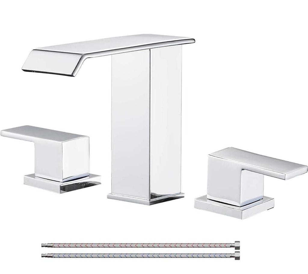 Bathroom Waterfall 3 Holes Basin Faucet, 2 Handles Cold Hot Water Mixers Sink Taps Black Chrome Brushed Gold