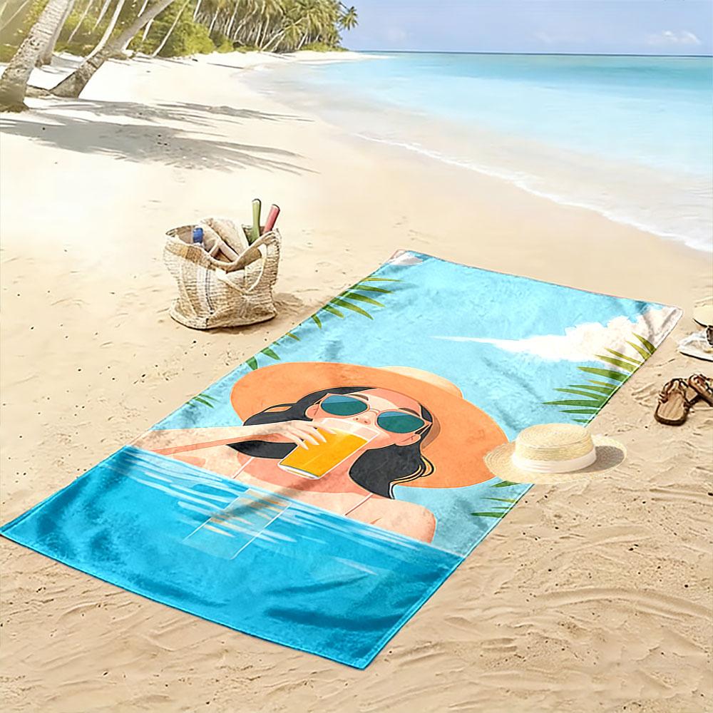 Summer Girl with Orange Drink Beach Towel Quick-drying for Travel Outdoor Sports Jogging Beach and Swimming