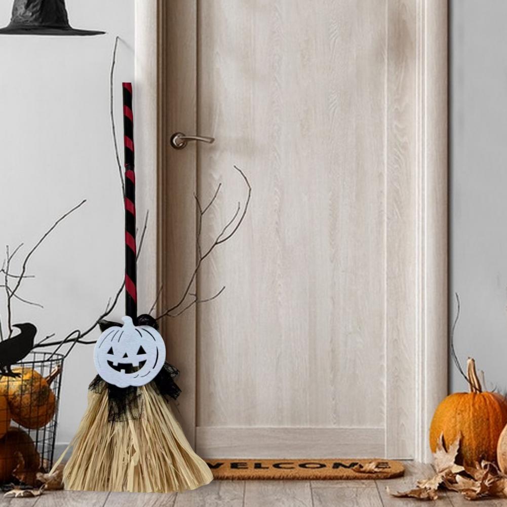 Rotating Witch Broom Halloween Prop Halloween Witch Broom Decoration Halloween Broomstick Decor with Led for Indoor Home