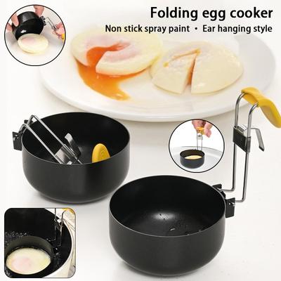 Colher de ovo dobrável com gancho para orelha anti-queimadura, vaporizador de ovos circular multiuso de aço inoxidável, molde caseiro para ovos cozidos moles