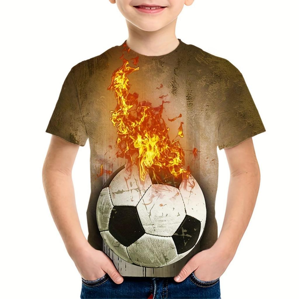 Summer Round Neck 3D Printed Top Fashionable Casual Short Sleeved Children's Boy T-shirts