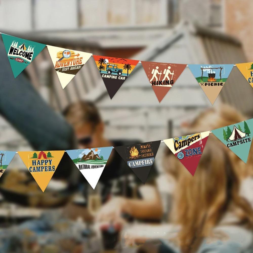 10Pcs/Set 10 Pieces Set Camping String Flag 3 Meter Pennant Decor Pennant Banner  Outdoor Events