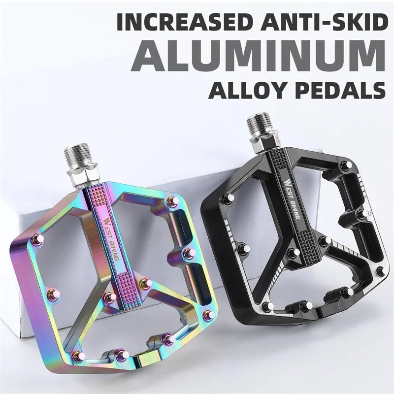 WEST BIKING Aluminum Alloy Bicycle Pedals Double DU Bearing 3 Perrin Chromium-molybdenum Steel Shafts MTB Road Bike Accessories