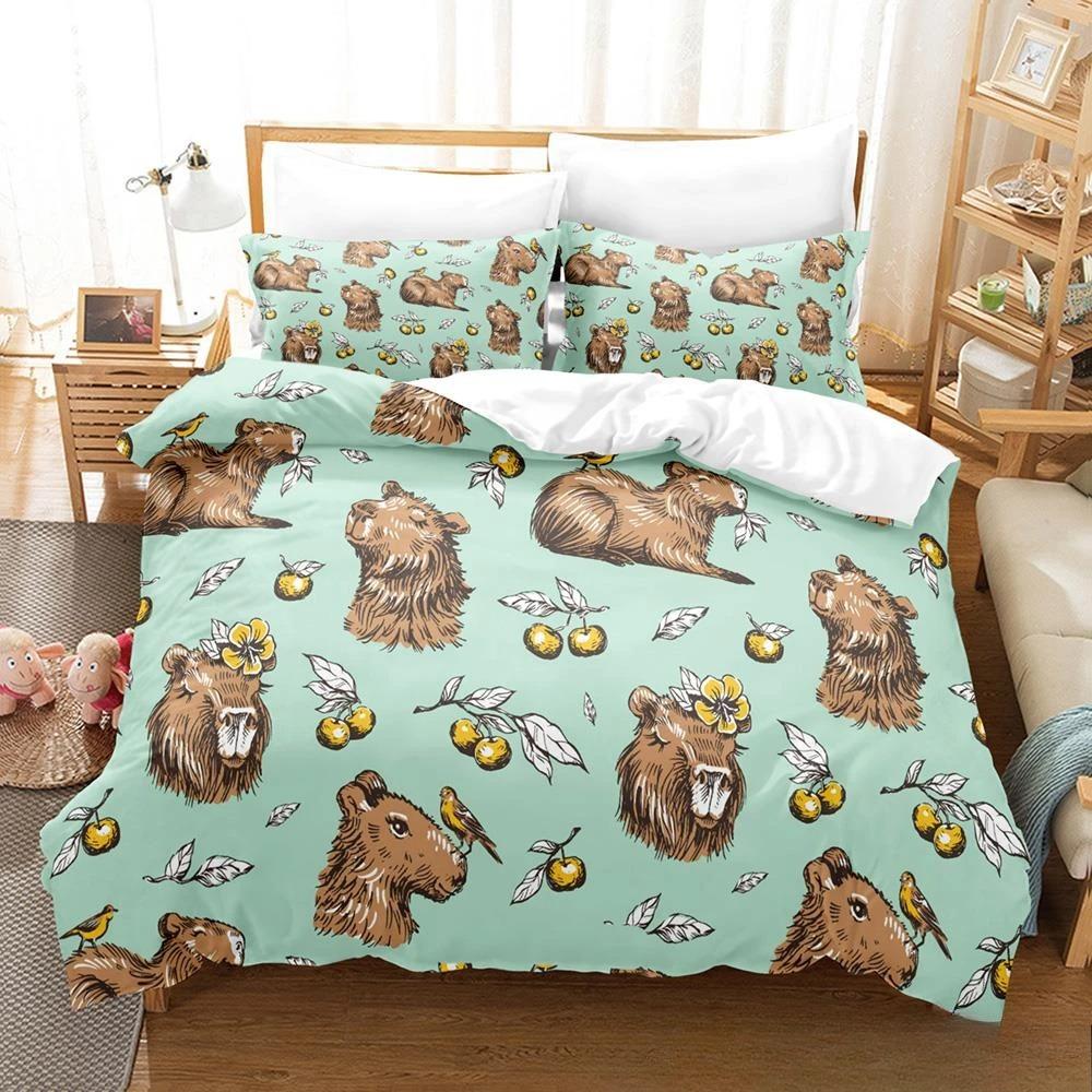Kawaii Capybaras Sengetøy Sett Enkelt Twin Full Queen King Size Sengesett Aldult Barn Soverom Dynetrekk Sett 3D sengetøy sett