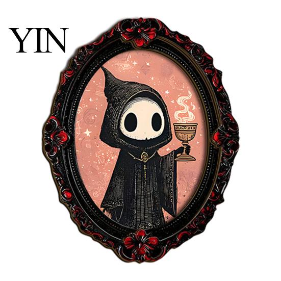 Halloween Party Supplies Retro Frame Refrigerator Magnet, Wood Oval Picture Fridge Kitchen Decor Magnet Cabinet Whiteboard for Home Office Artistic