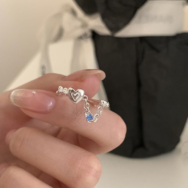 Fashionforward Rhinestone Blue Heart Ring For Women Adjustable Size For Wear Everyday