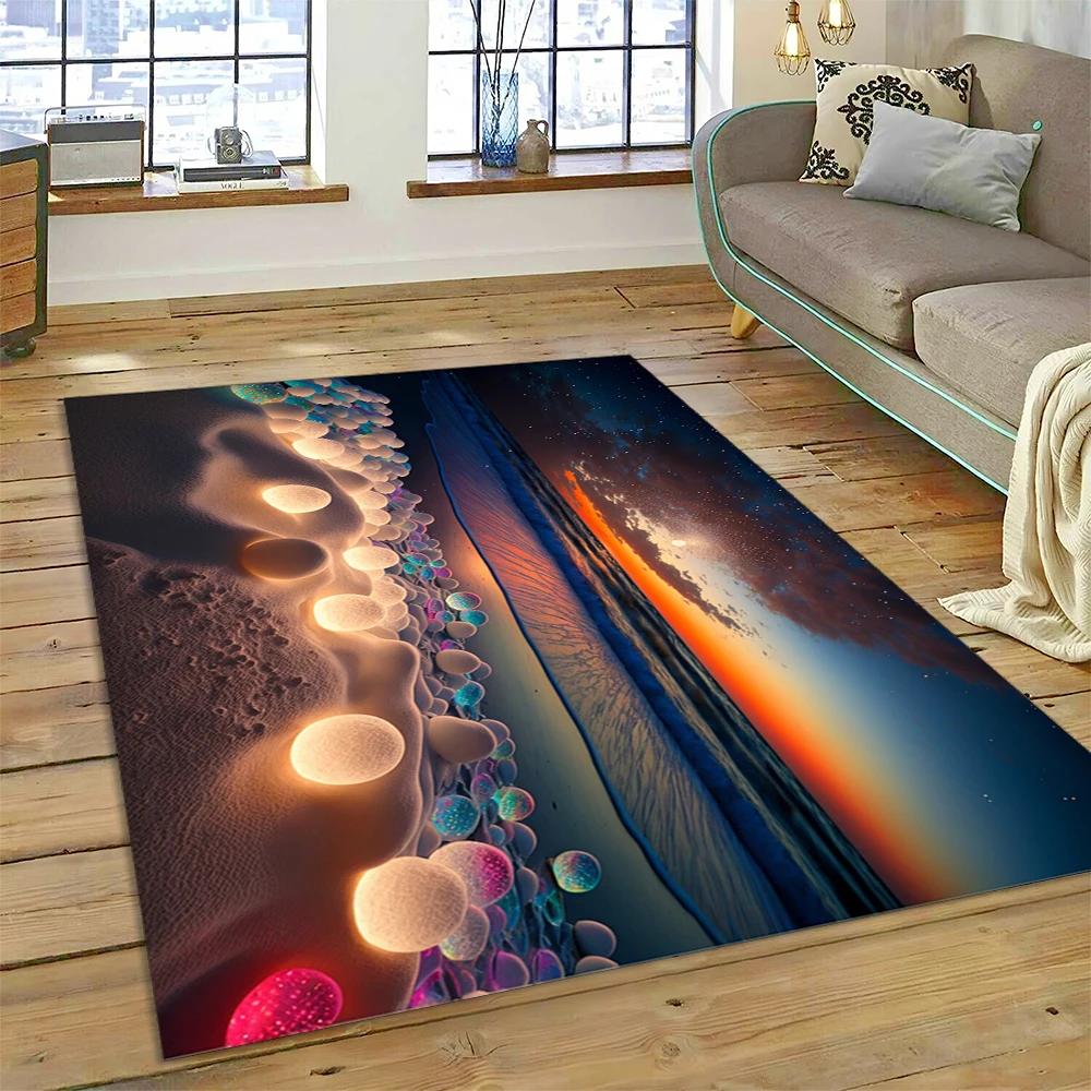 2025 New Style Colorful Pebble Rainbow Road Beach Stone Scenery Carpet Rug for Living Room Bedroom Home Sofa,Non-slip Floor Mat