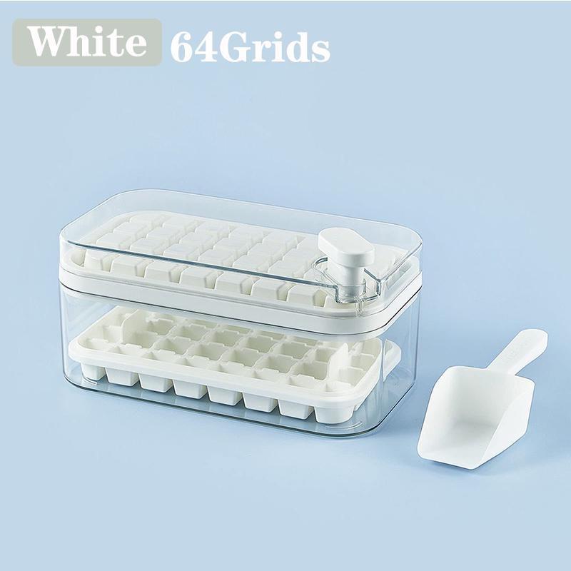 1 pz. Tipo di pressione a un pulsante Scatola per stampi per ghiaccio 32/64 Griglie Stampo per cubetti di ghiaccio in plastica Stampo per vassoio per ghiaccio con scatola di immagazzinaggio con strumento per bar da cucina per bevande fresche
