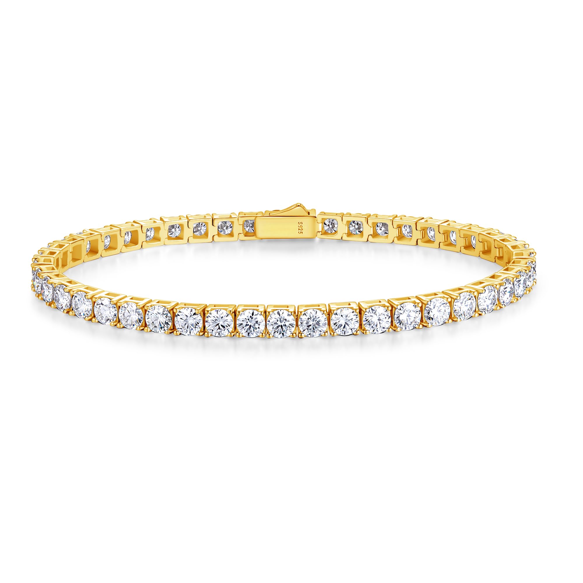 

FANCIME Tennis Bracelet for Women and Moissanite 4mm 18K Gold D VVS1 GRA Certificate Included Men, 19cm, Plated, Unisex, Silver, Lab-Grown Color,