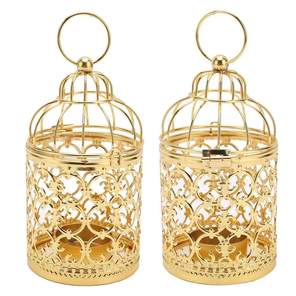 2 Pcs Bird Cage Candle Holder Vintage Exquisite Elegant Hollow Out Pattern Metal Candlestick for Party Decoration
