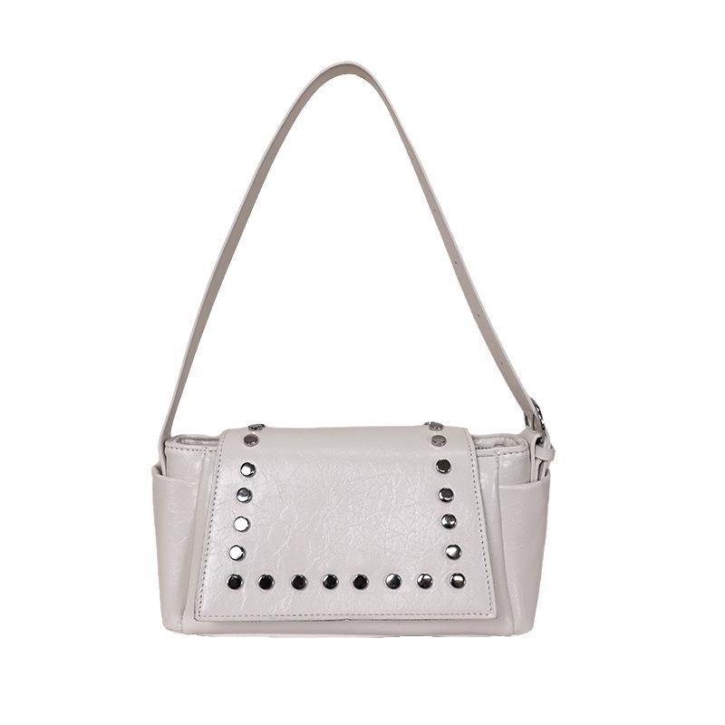 Korean Style Rivet Tote Shoulder Bag: Large Capacity, Versatile, High-End Motorcycle Bag for Women