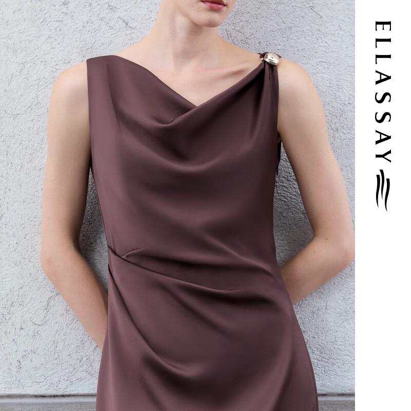 ELLASSAY 2026 Summer Triacetate Cowl Neck Satin Dress