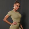 Women's Summer Seamless Ruched T-Shirt Yoga Suit - High Elastic Short Sleeve for Running and Fitness