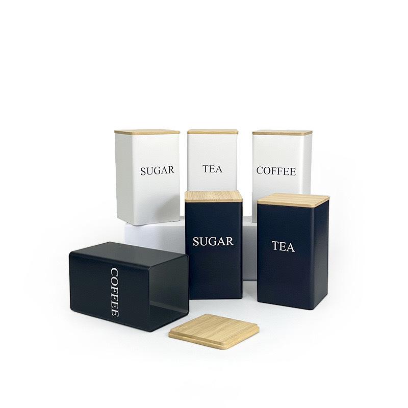 Blechdose mit Bambusdeckel für Zucker, Tee und Kaffee - Schlichtes Design, versiegelte Verpackung