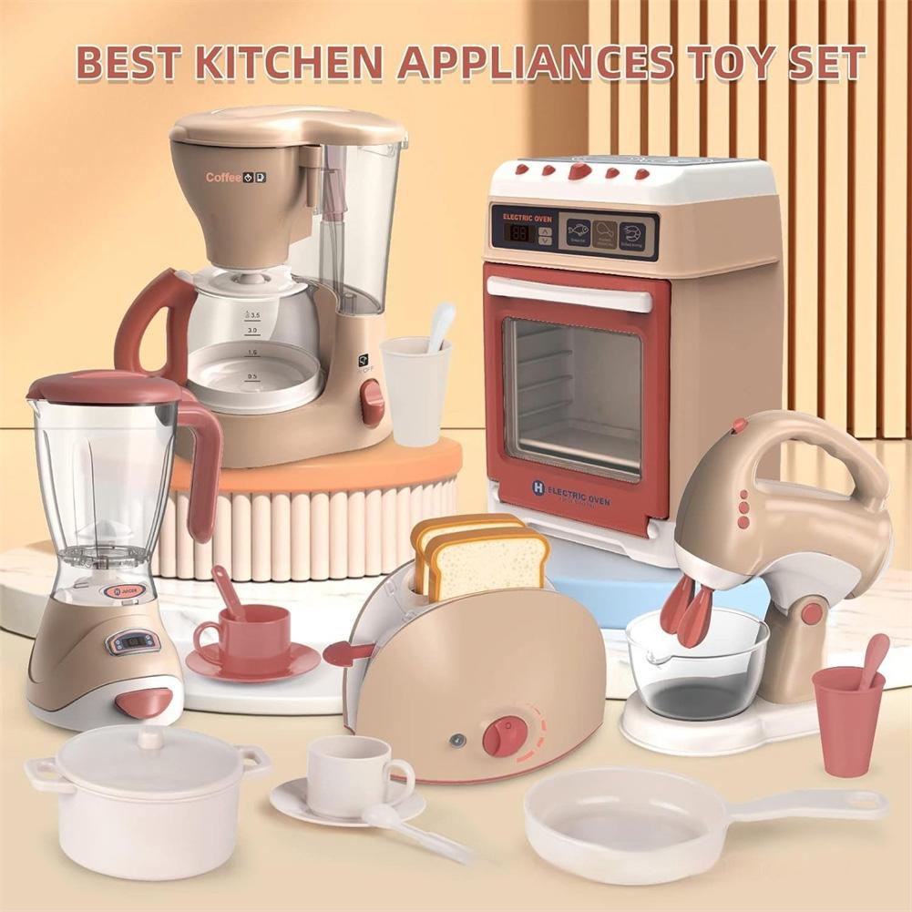 Kids Kitchen Appliances Toys Pretend Play Kitchen Set Juicer Toaster Mixer Coffee Machine Vacuum Cleaner