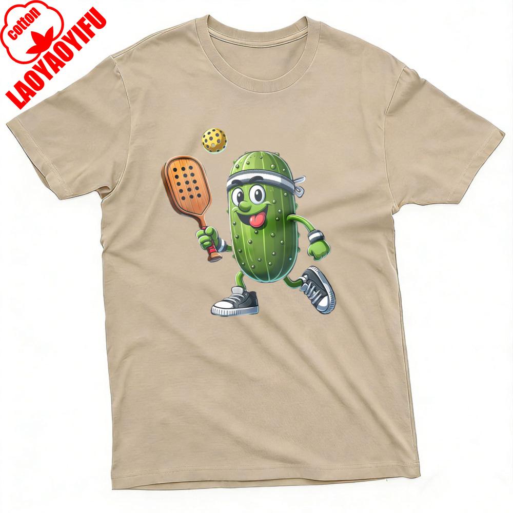 Cucumber Playing Pickleball Summer Unisex TShirt Casual Funny Design for Outdoor Activities and Sports Clothes Summer Tees