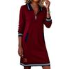 Women S Casual Long Sleeve Turn Down Collar Color Block Dress With Zipper Pocket
